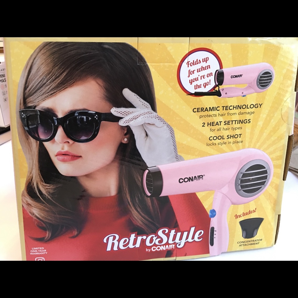 Conair Hair Dryer Retro Style Folds Up For When You’re On The Go